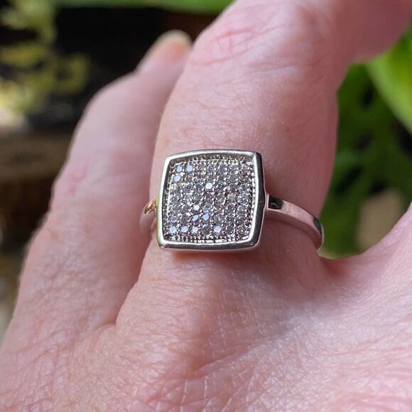 Rhodium Brass Ring with AAA Grade Clear CZ Size 7 - Picture 3 of 5